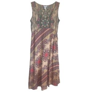 Sundance Dress Cotton Floral Mandala Empire Waist Ombre Maxi Sundress Size 10